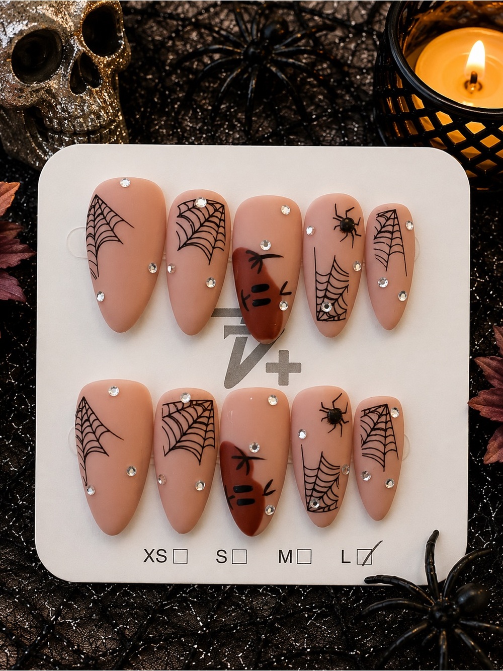 🎃 Halloween Spiderweb & Rhinestone Press-On Nails